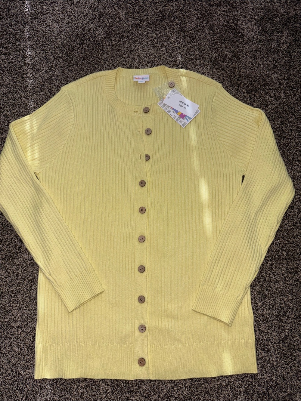 LuLaRoe Light Yellow Ribbed Button-Front Cardigan